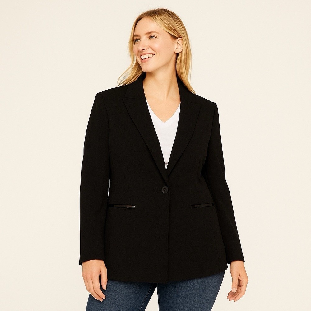 Lane Bryant‎ Sz 16 Scuba Black Blazer Jacket Work Office Plus Size Button Down